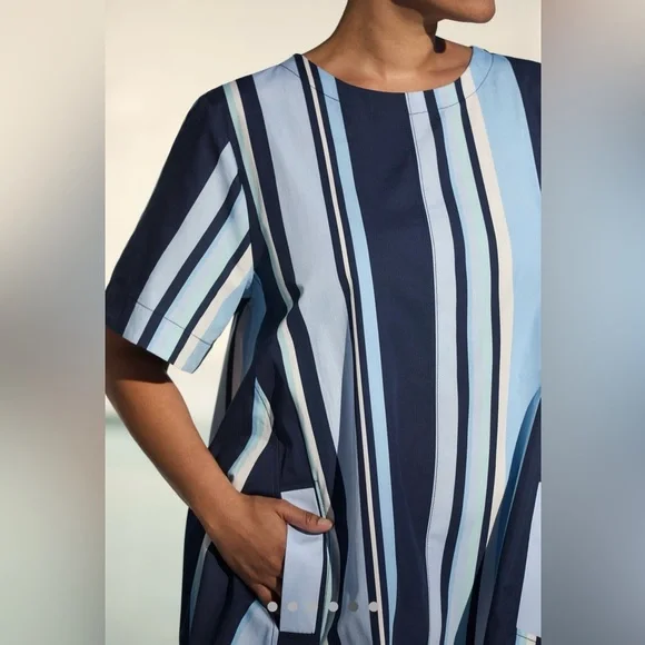 Anthropologie ‘The Emmy’ Short-Sleeve Swing Mini Dress by Maeve - Blue XS - Picture 3 of 10